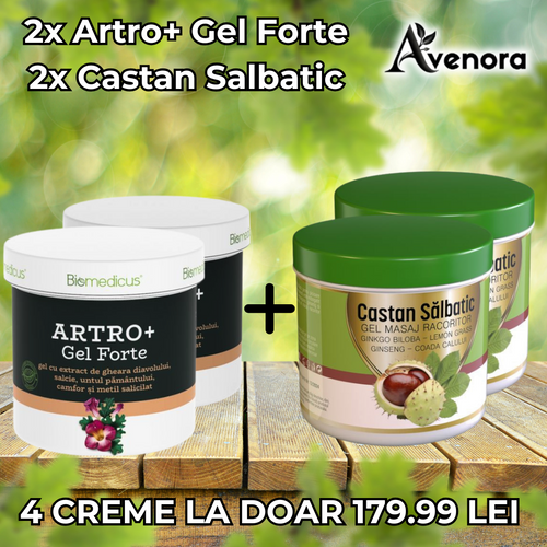 Pachet 2x Artro+ Gel Forte + 2x Castan Salbatic