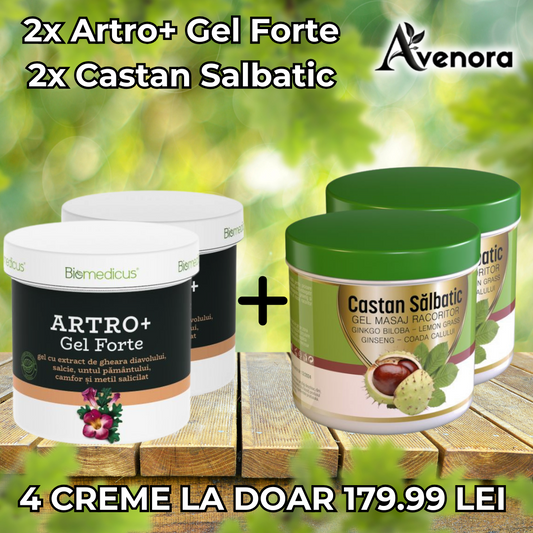 Pachet 2x Artro+ Gel Forte + 2x Castan Salbatic