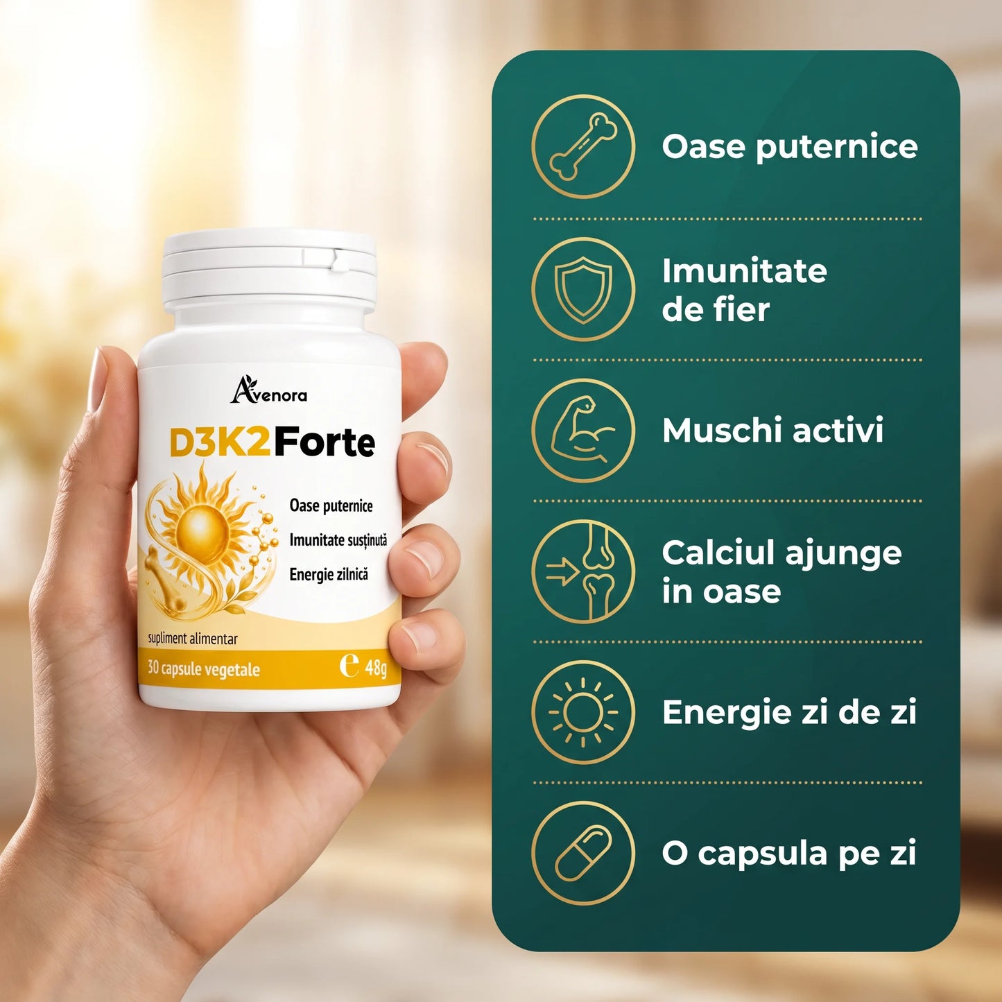 D3K2Forte - Susține oasele și imunitatea (test)